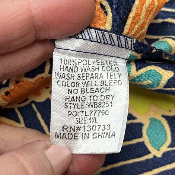 Umgee USA Multicolor Floral Satin Colorful Peasant Blouse Size 1X Relaxed Flowy - Picture 6 of 11